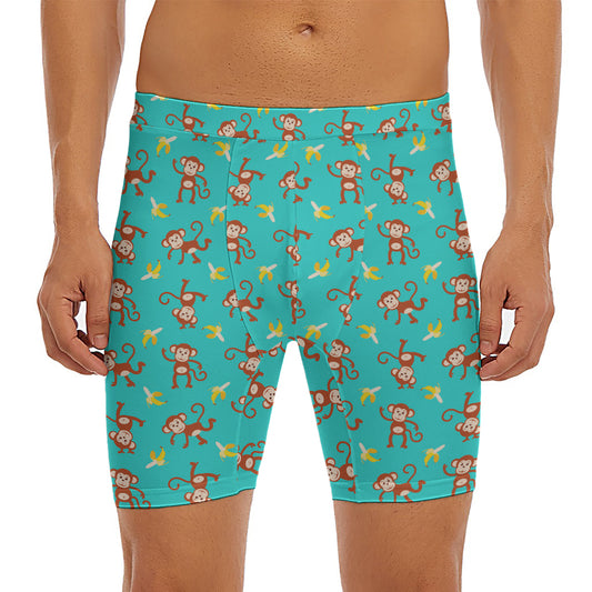 Banana And Monkey Pattern Print Men's Long Boxer Briefs