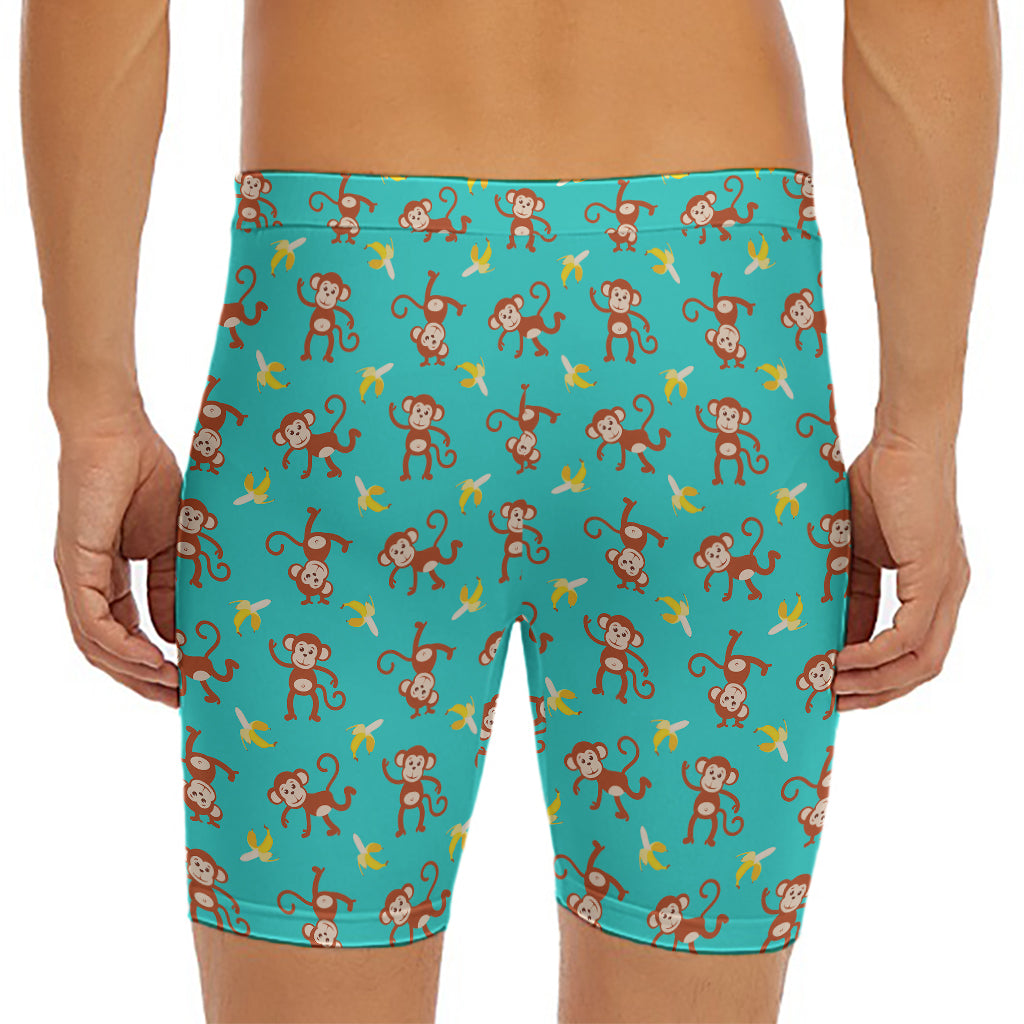 Banana And Monkey Pattern Print Men's Long Boxer Briefs