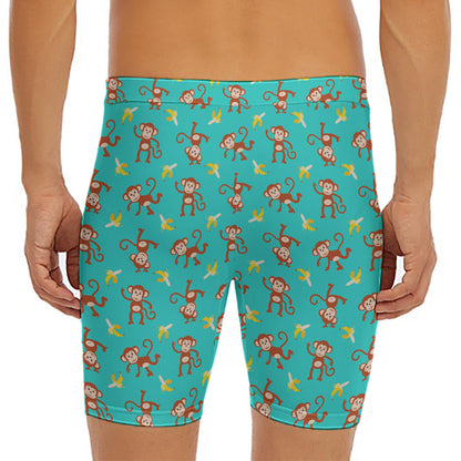 Banana And Monkey Pattern Print Men's Long Boxer Briefs