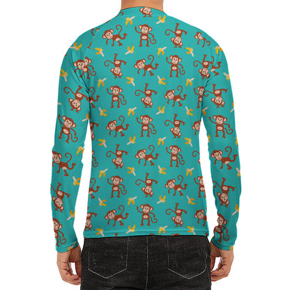 Banana And Monkey Pattern Print Men's Long Sleeve Rash Guard