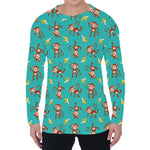 Banana And Monkey Pattern Print Men's Long Sleeve T-Shirt