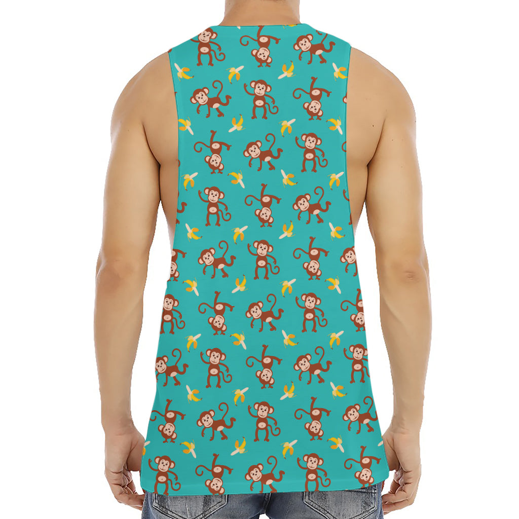 Banana And Monkey Pattern Print Men's Muscle Tank Top
