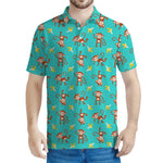 Banana And Monkey Pattern Print Men's Polo Shirt