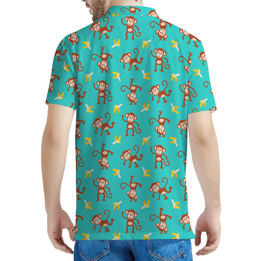 Banana And Monkey Pattern Print Men's Polo Shirt