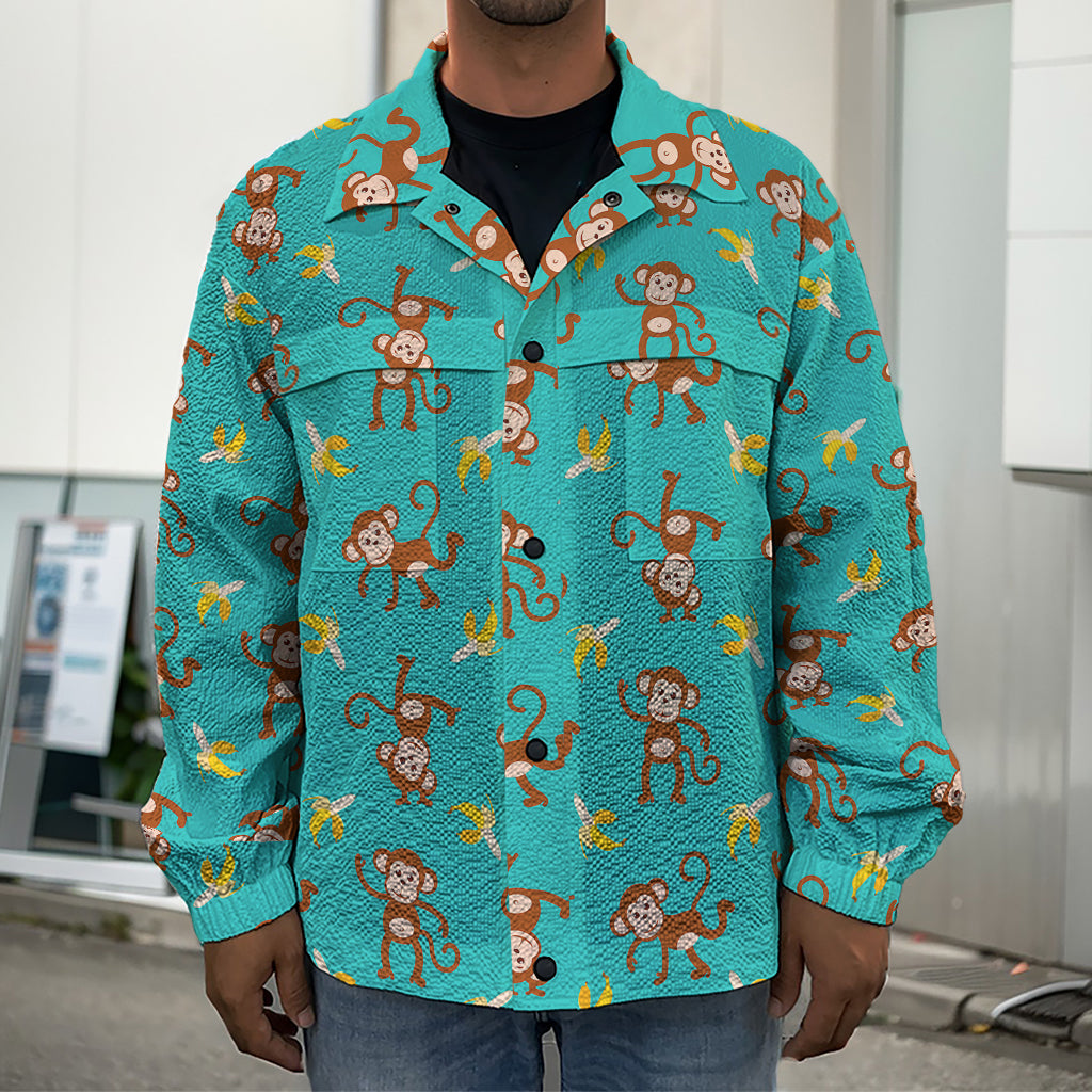 Banana And Monkey Pattern Print Men's Shirt Jacket