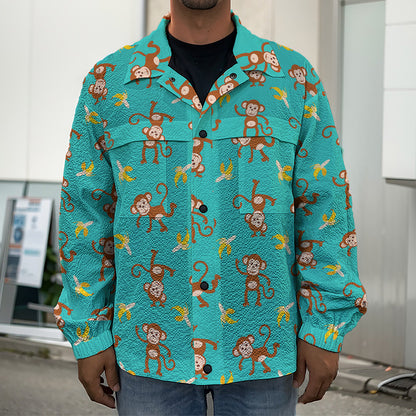 Banana And Monkey Pattern Print Men's Shirt Jacket