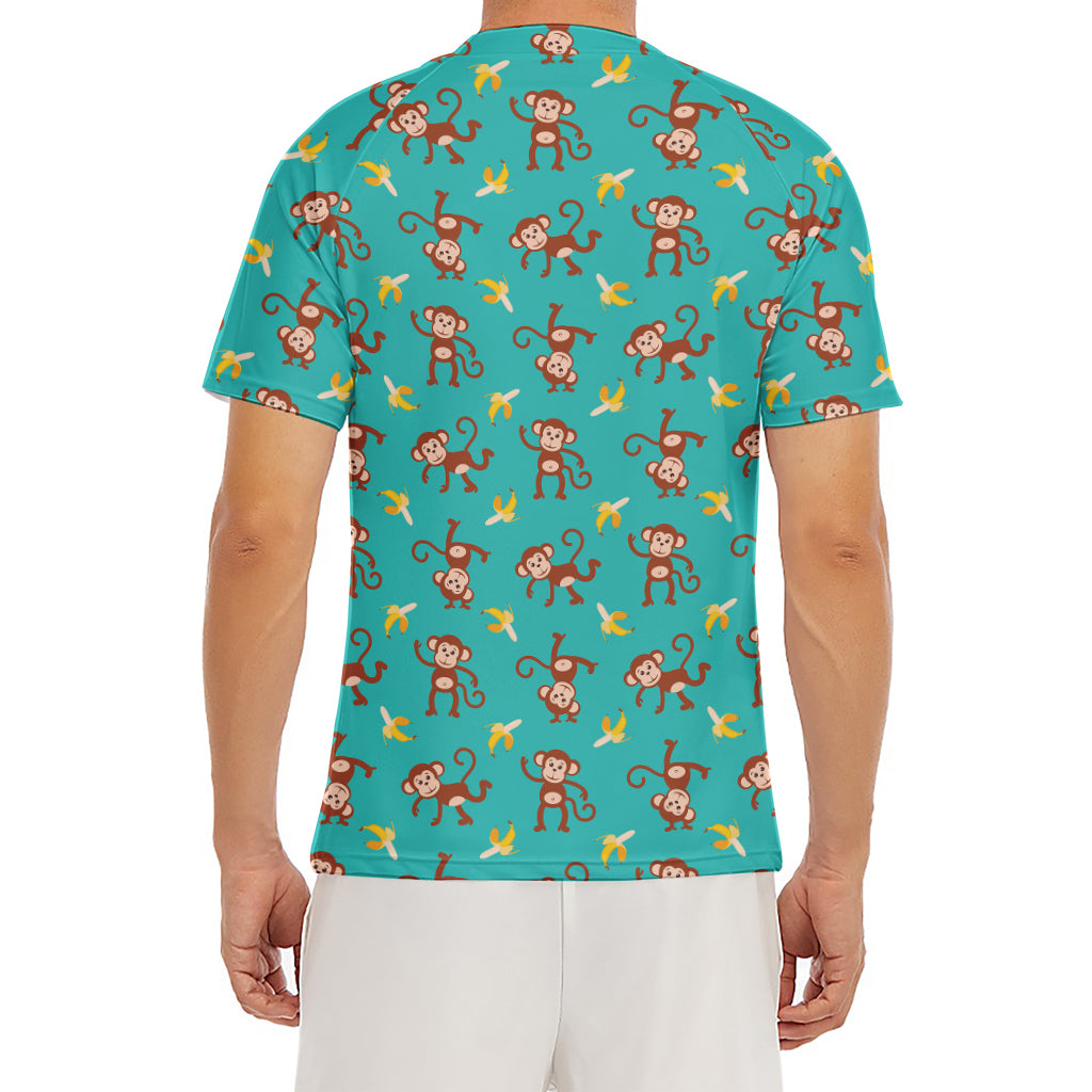 Banana And Monkey Pattern Print Men's Short Sleeve Rash Guard