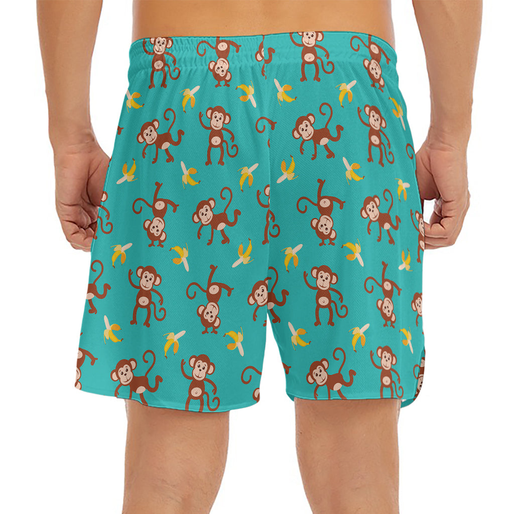 Banana And Monkey Pattern Print Men's Split Running Shorts