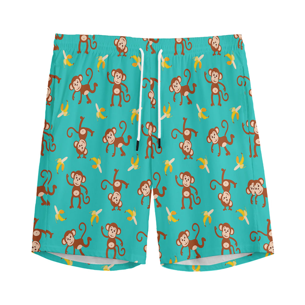 Banana And Monkey Pattern Print Men's Sports Shorts