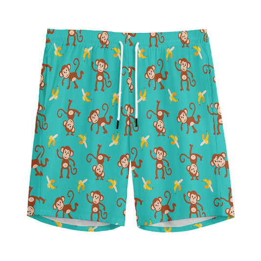 Banana And Monkey Pattern Print Men's Sports Shorts