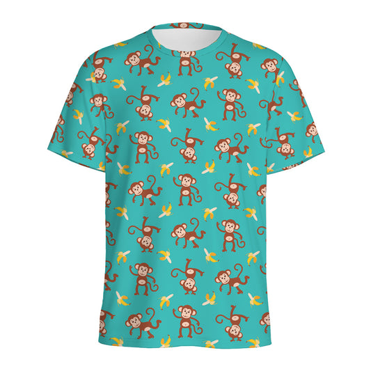Banana And Monkey Pattern Print Men's Sports T-Shirt