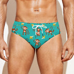 Banana And Monkey Pattern Print Men's Swim Briefs