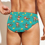 Banana And Monkey Pattern Print Men's Swim Briefs