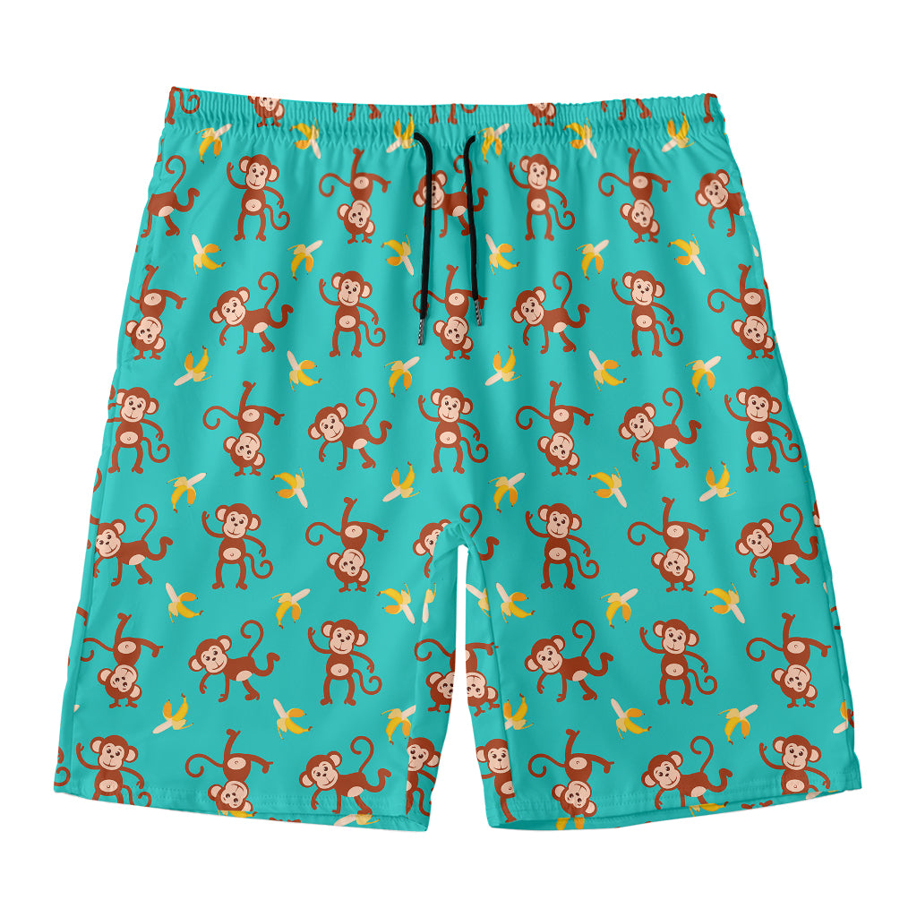 Banana And Monkey Pattern Print Men's Swim Trunks