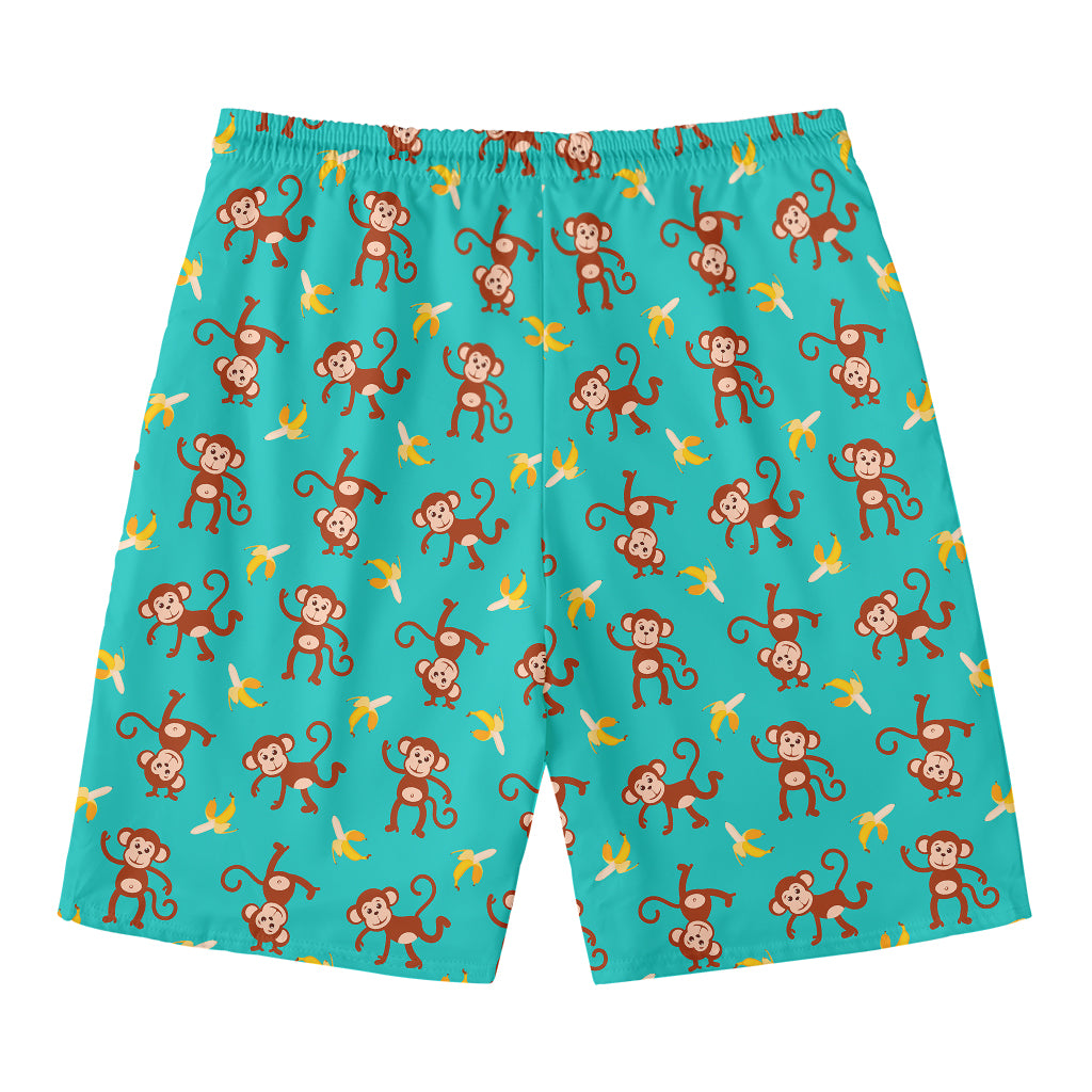 Banana And Monkey Pattern Print Men's Swim Trunks