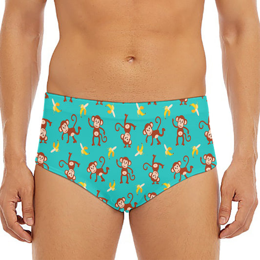 Banana And Monkey Pattern Print Men's Triangle Swim Briefs