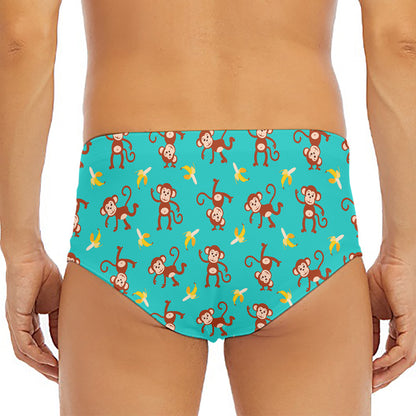 Banana And Monkey Pattern Print Men's Triangle Swim Briefs