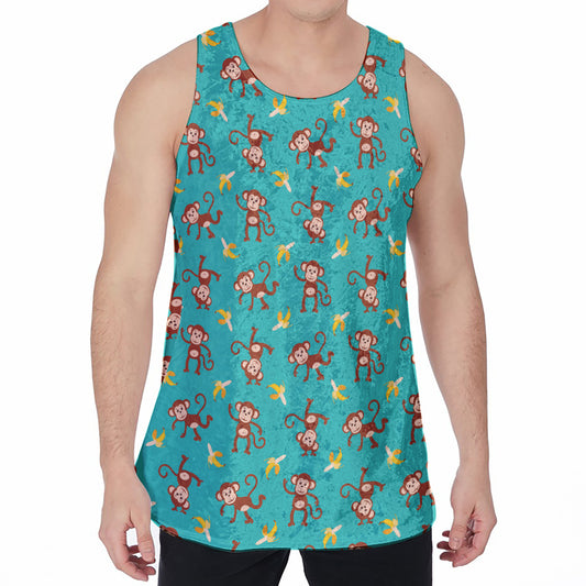 Banana And Monkey Pattern Print Men's Velvet Tank Top