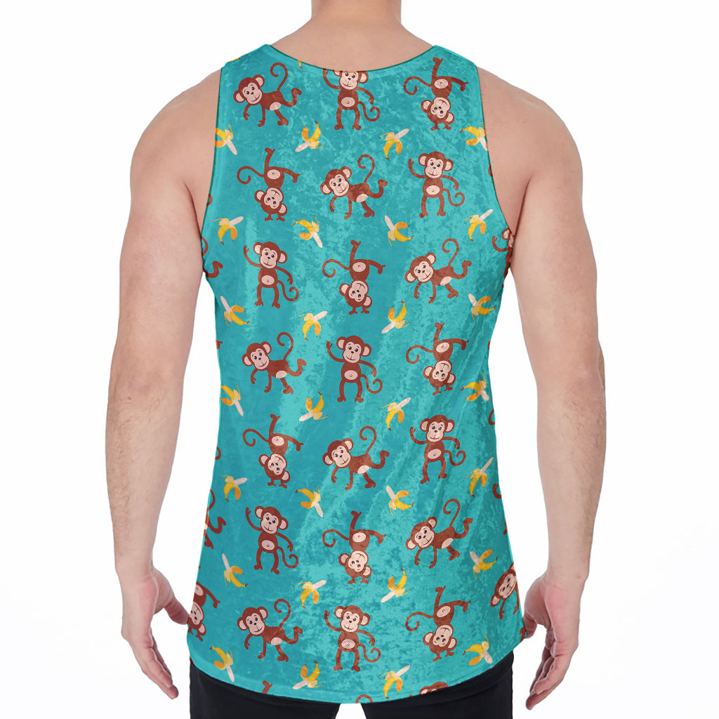 Banana And Monkey Pattern Print Men's Velvet Tank Top