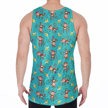 Banana And Monkey Pattern Print Men's Velvet Tank Top