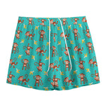 Banana And Monkey Pattern Print Mesh Shorts