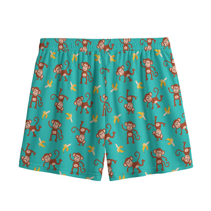 Banana And Monkey Pattern Print Mesh Shorts