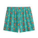 Banana And Monkey Pattern Print Mesh Shorts