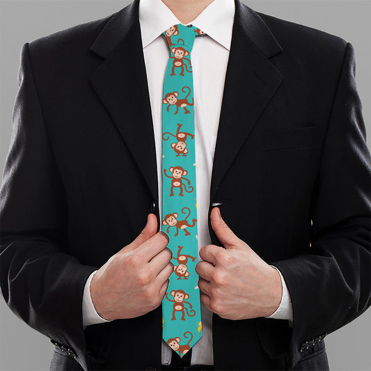 Banana And Monkey Pattern Print Necktie