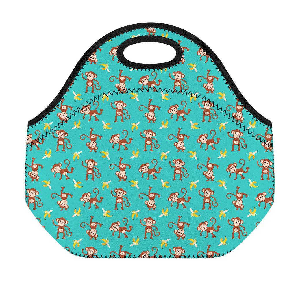 Banana And Monkey Pattern Print Neoprene Lunch Bag