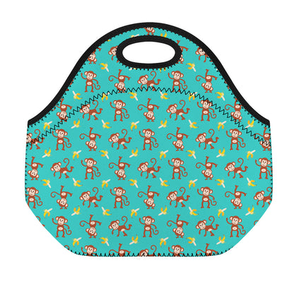 Banana And Monkey Pattern Print Neoprene Lunch Bag