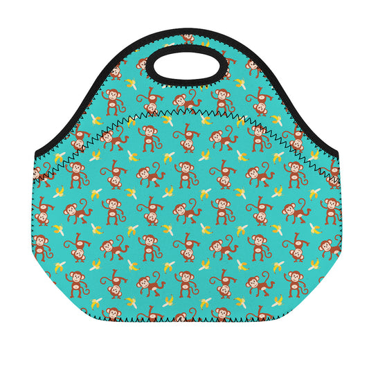 Banana And Monkey Pattern Print Neoprene Lunch Bag