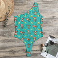 Banana And Monkey Pattern Print One Shoulder Bodysuit