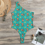 Banana And Monkey Pattern Print One Shoulder Bodysuit
