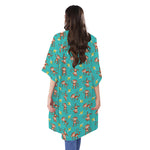Banana And Monkey Pattern Print Open Front Beach Cover Up