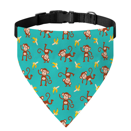 Banana And Monkey Pattern Print Over The Collar Dog Bandana