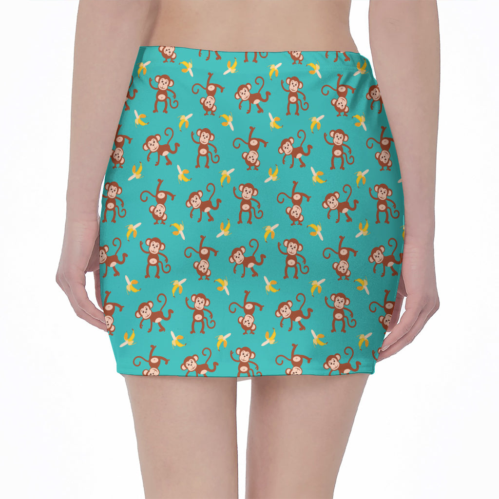 Banana And Monkey Pattern Print Pencil Mini Skirt