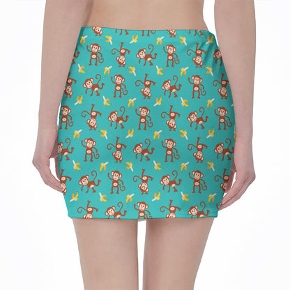 Banana And Monkey Pattern Print Pencil Mini Skirt