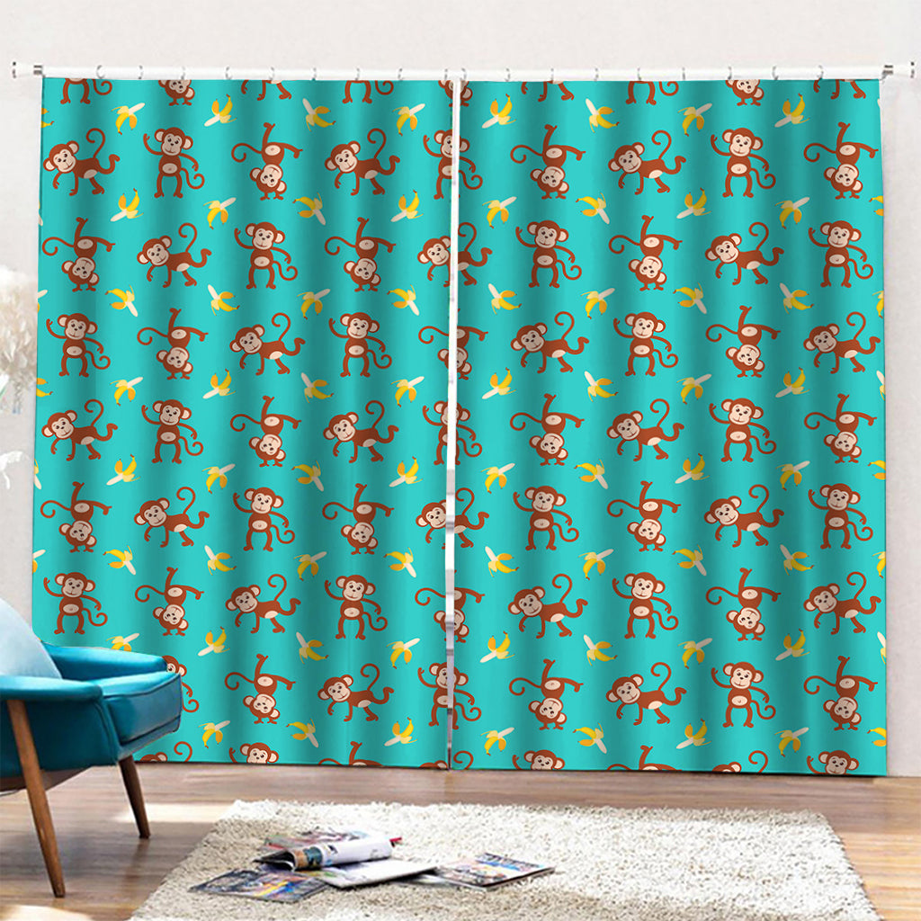 Banana And Monkey Pattern Print Pencil Pleat Curtains