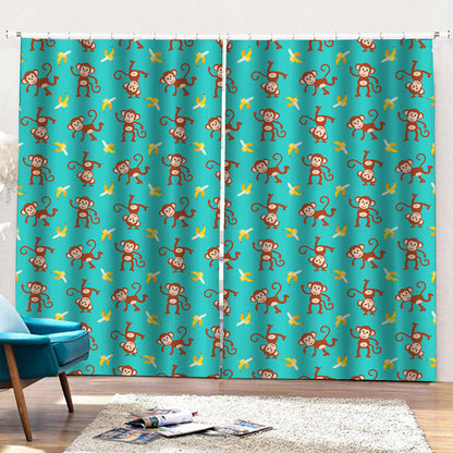 Banana And Monkey Pattern Print Pencil Pleat Curtains