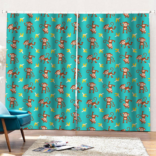 Banana And Monkey Pattern Print Pencil Pleat Curtains