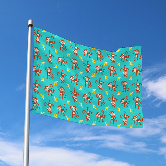 Banana And Monkey Pattern Print Polyester Flag