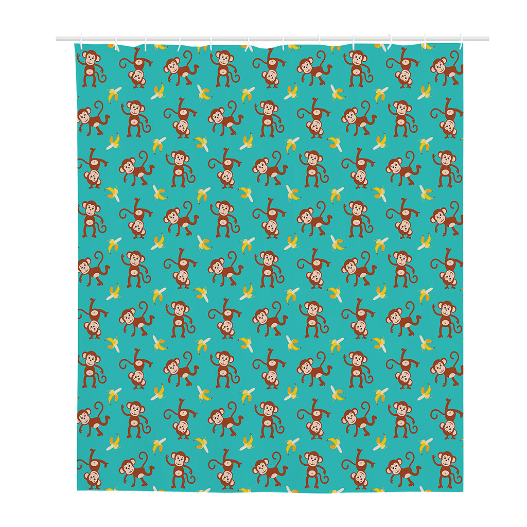 Banana And Monkey Pattern Print Polyester Shower Curtain