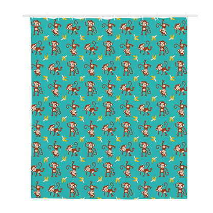 Banana And Monkey Pattern Print Polyester Shower Curtain