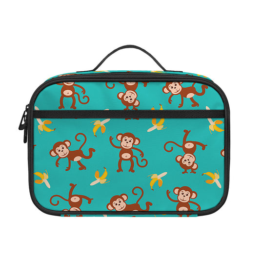 Banana And Monkey Pattern Print Portable Lunch Bag