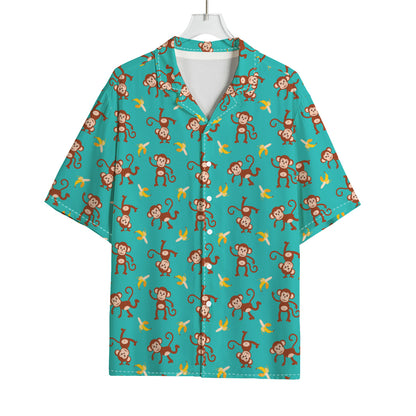 Banana And Monkey Pattern Print Rayon Hawaiian Shirt