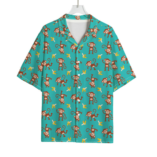 Banana And Monkey Pattern Print Rayon Hawaiian Shirt