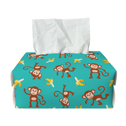 Banana And Monkey Pattern Print Rectangle Tissue Box Cover