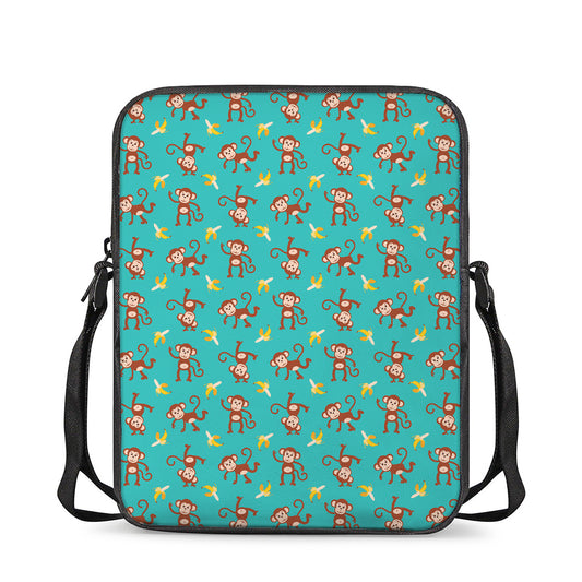 Banana And Monkey Pattern Print Rectangular Crossbody Bag