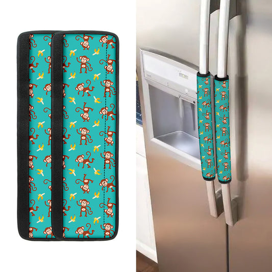 Banana And Monkey Pattern Print Refrigerator Handle Covers