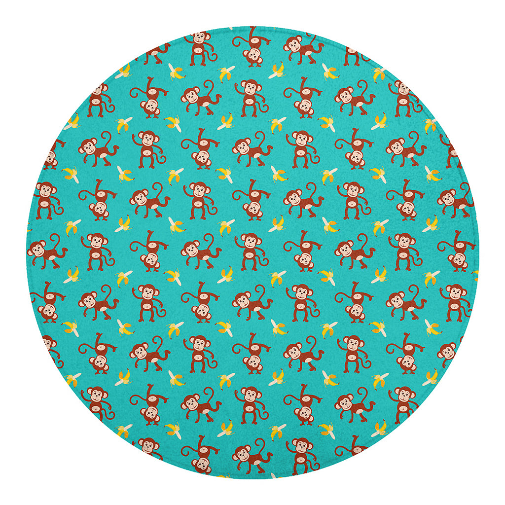 Banana And Monkey Pattern Print Round Blanket